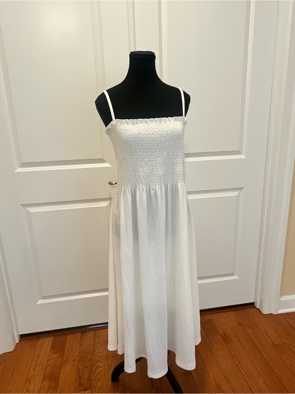 H&M White Smocked Maxi Dress with Spaghetti Straps